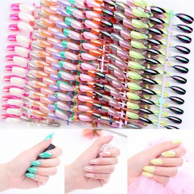 Manicure 24 Pcs Easy Apply Acrylic Fingernails Artificial Wearing Finished Laser Tips Press On Nails